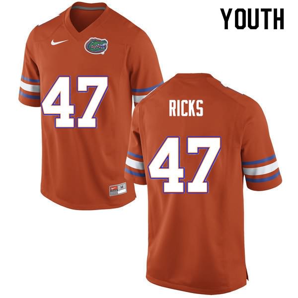 NCAA Florida Gators Isaac Ricks Youth #47 Nike Orange Stitched Authentic College Football Jersey YIR3464FC